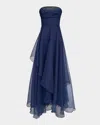 Theia Aubrey Strapless Beaded Organza Gown In Navy