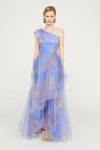 Theia Augusta One Shoulder Gown In Blue