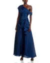 Theia Avalina Organza Lame Gown In Blue | ModeSens