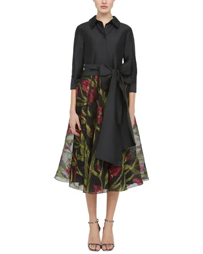 Theia Azura Midi Dress In Black