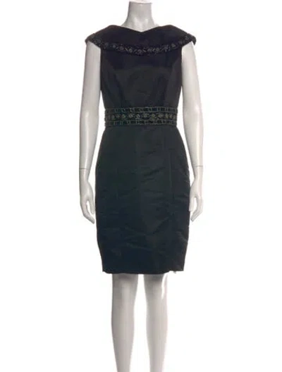 Pre-owned Theia Bateau Neckline Knee-length Dress In Black