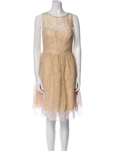 Pre-owned Theia Bateau Neckline Knee-length Dress In Neutral