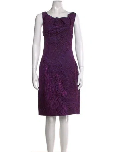 Pre-owned Theia Bateau Neckline Knee-length Dress In Purple