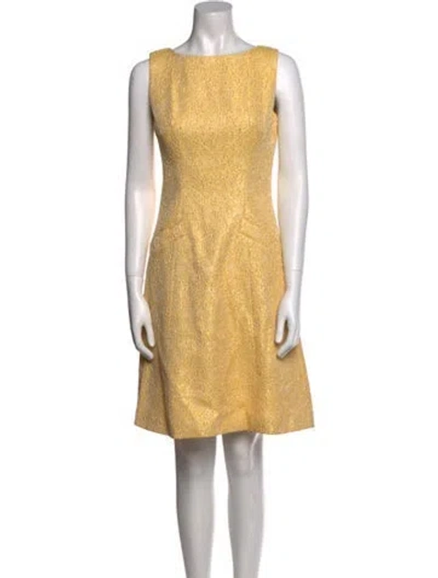 Pre-owned Theia Bateau Neckline Knee-length Dress In Yellow