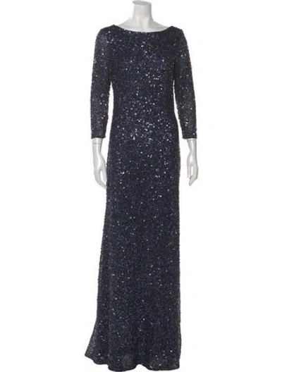 Pre-owned Theia Bateau Neckline Long Dress In Black