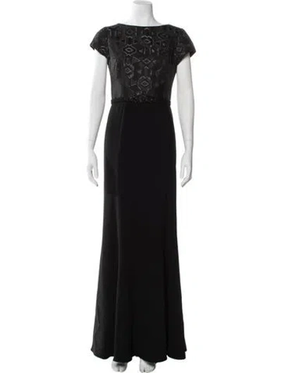 Pre-owned Theia Bateau Neckline Long Dress In Black