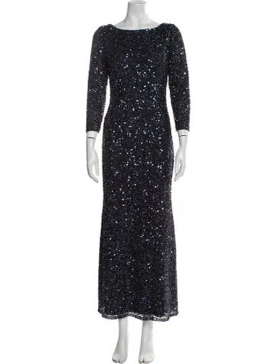 Pre-owned Theia Bateau Neckline Long Dress In Blue