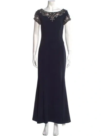Pre-owned Theia Bateau Neckline Long Dress In Blue