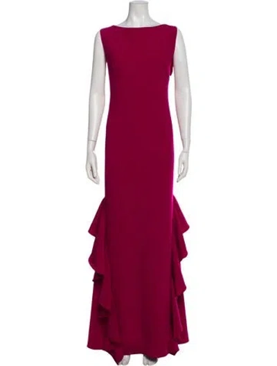 Pre-owned Theia Bateau Neckline Long Dress In Burgundy