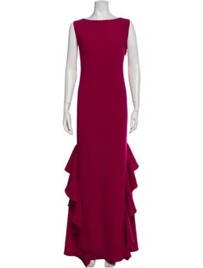 Pre-owned Theia Bateau Neckline Long Dress In Burgundy