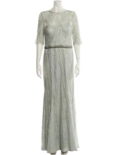 Pre-owned Theia Bateau Neckline Long Dress In Green