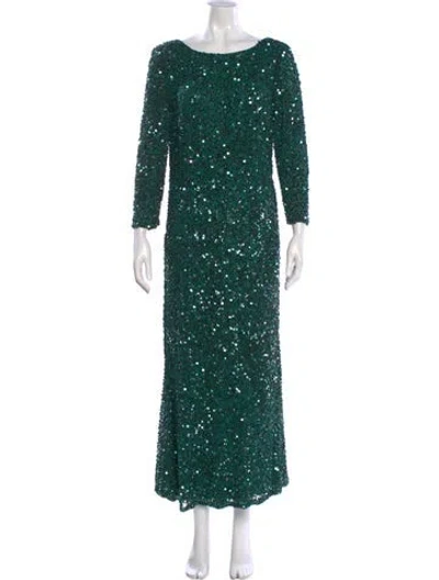 Pre-owned Theia Bateau Neckline Long Dress In Green