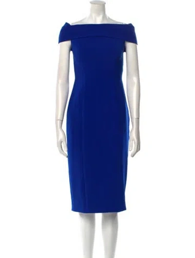Pre-owned Theia Bateau Neckline Midi Length Dress In Blue