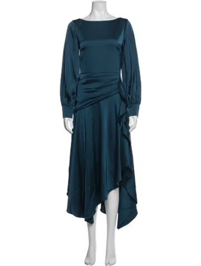 Pre-owned Theia Bateau Neckline Midi Length Dress In Blue