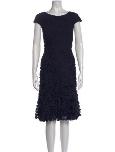 Pre-owned Theia Bateau Neckline Midi Length Dress In Blue