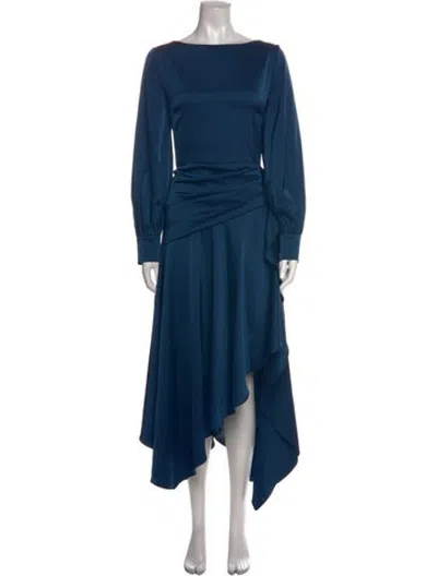 Pre-owned Theia Bateau Neckline Midi Length Dress In Blue