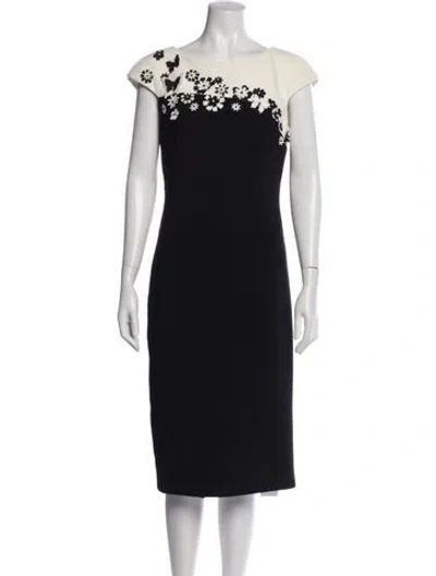 Pre-owned Theia Bateau Neckline Midi Length Dress In Multi