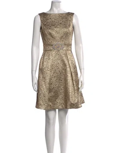 Pre-owned Theia Bateau Neckline Mini Dress In Gold