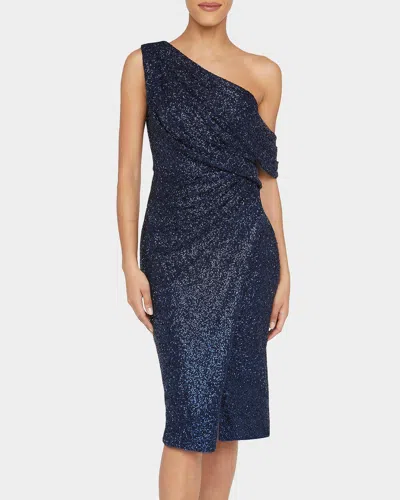Theia Briella One-shoulder Faux Wrap Midi Dress In Blue