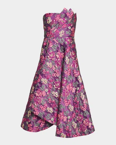 Theia Carolina Strapless Floral Jacquard Midi Dress In Multi
