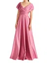 Theia Cecelia Draped A Line Gown In Vintage Primrose In Multi