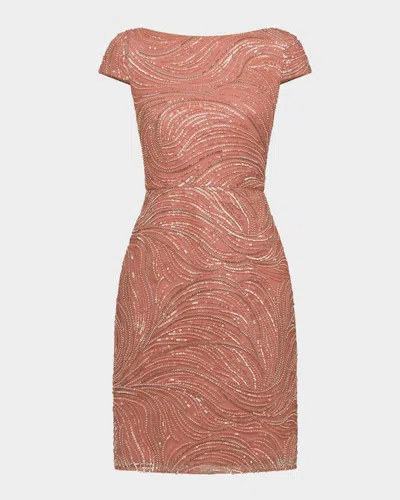 Theia Ceceline Beaded Bateau-neck Dress In Orange