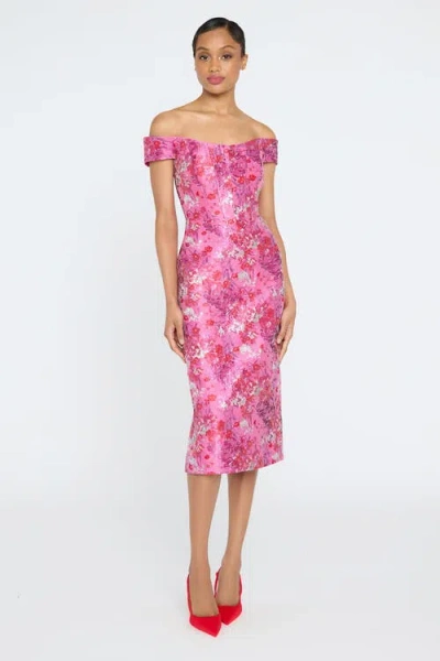 Theia Chantel Off Shoulder Dress In Pink
