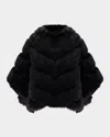Theia Chevron Fox-like Faux Fur Cape In Black