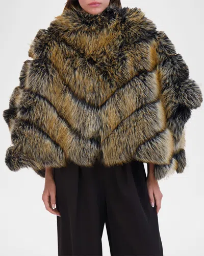Theia Chevron Fox-like Faux Fur Cape In Brown