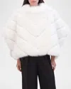 Theia Chevron Fox-like Faux Fur Cape In White