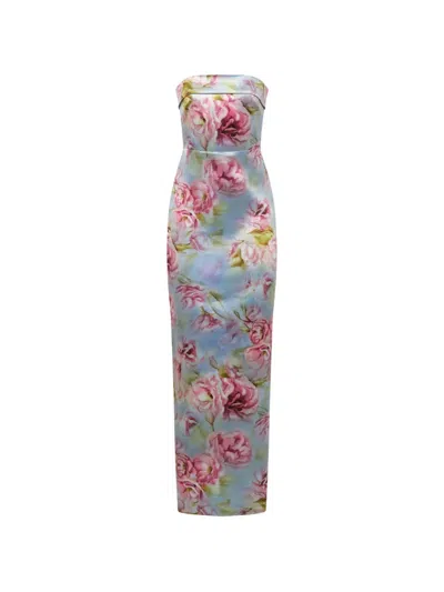 Theia Cleo Strapless Floral-print Mikado Column Gown In Multi