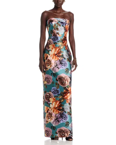 Theia Cleo Printed Strapless Column Gown In Multi