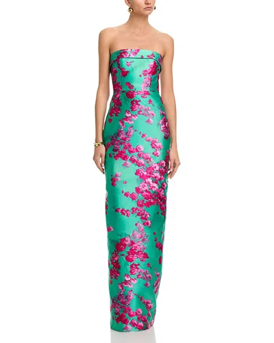 Theia Cleo Strapless Floral-print Column Gown In Green