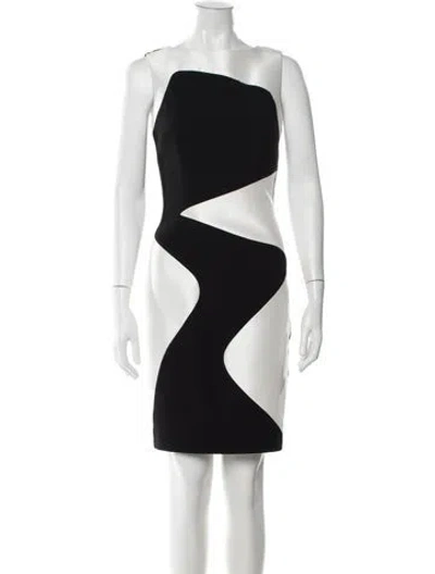 Pre-owned Theia Colorblock Pattern Knee-length Dress In Black/white