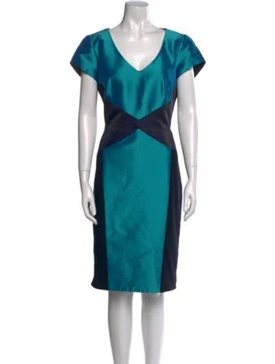 Pre-owned Theia Colorblock Pattern Knee-length Dress In Blue