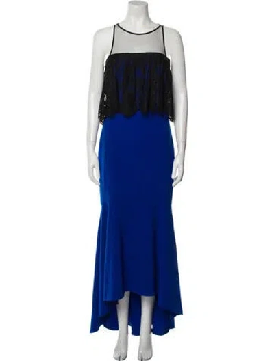 Pre-owned Theia Colorblock Pattern Long Dress In Blue