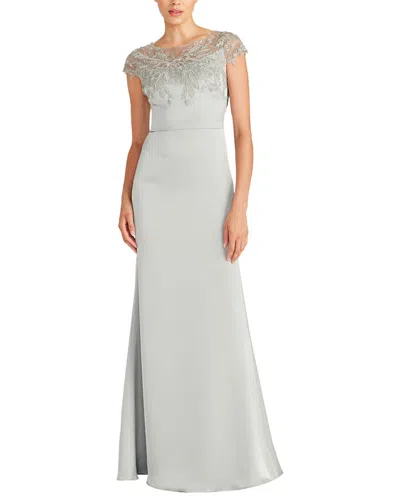 Theia Cosette Applique Satin Gown In Gray