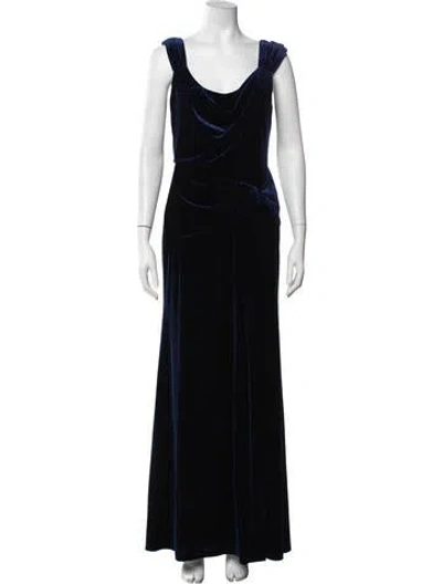 Pre-owned Theia Cowl Neck Long Dress In Black/blue