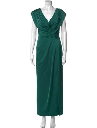 Pre-owned Theia Cowl Neck Long Dress In Green