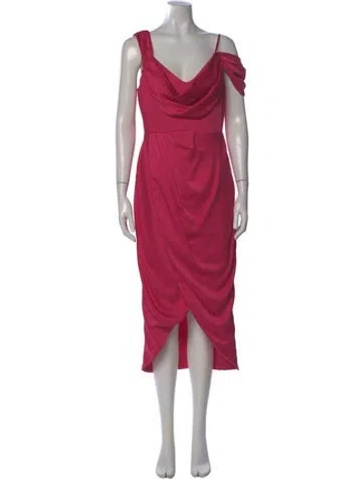 Pre-owned Theia Cowl Neck Midi Length Dress In Pink