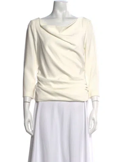 Pre-owned Theia Cowl Neck Three-quarter Sleeve Top In Neutral