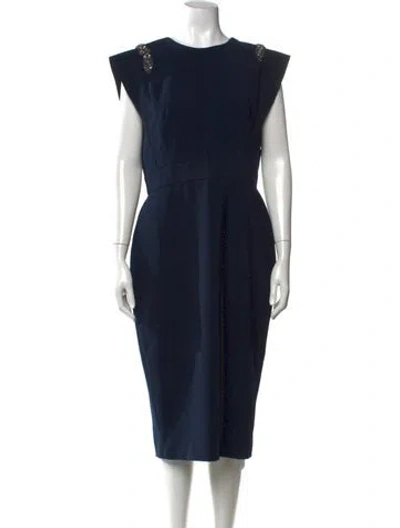 Pre-owned Theia Crew Neck Knee-length Dress In Blue