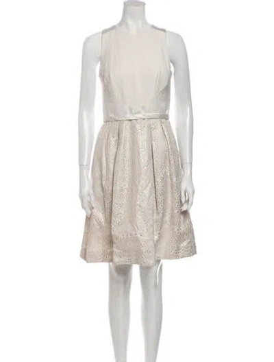 Pre-owned Theia Crew Neck Knee-length Dress In Neutral