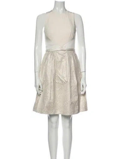 Pre-owned Theia Crew Neck Knee-length Dress In Neutral