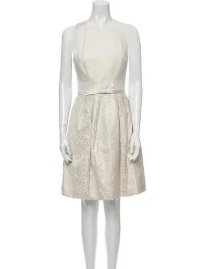 Pre-owned Theia Crew Neck Knee-length Dress In Neutral