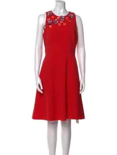 Pre-owned Theia Crew Neck Knee-length Dress In Red