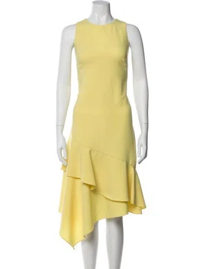 Pre-owned Theia Crew Neck Knee-length Dress In Yellow