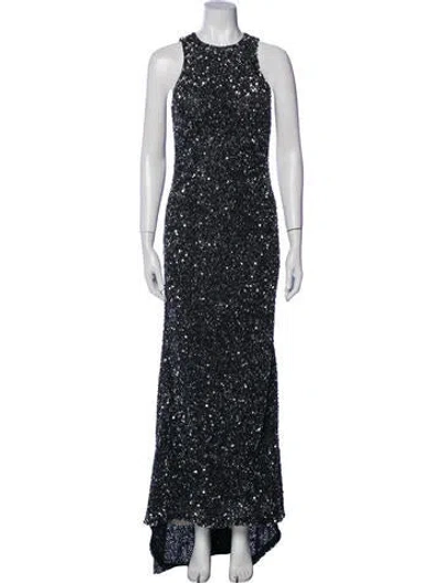 Pre-owned Theia Crew Neck Long Dress In Black