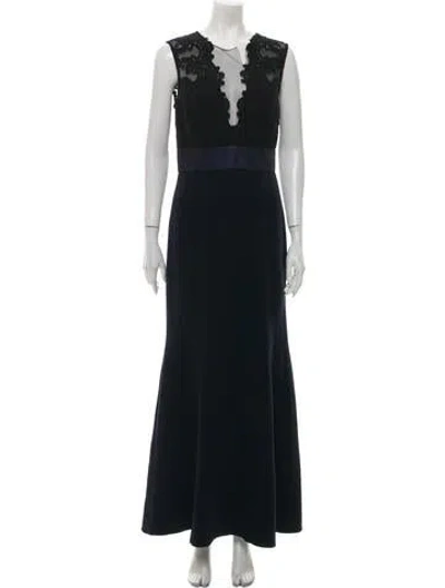 Pre-owned Theia Crew Neck Long Dress In Blue