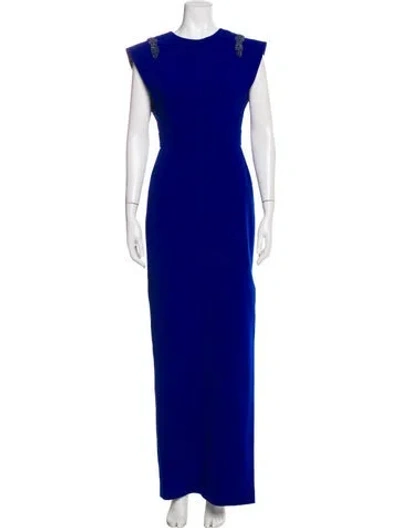 Pre-owned Theia Crew Neck Long Dress In Blue
